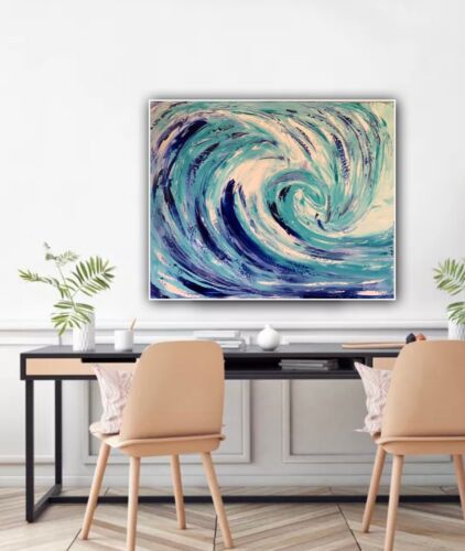 Large Abstract Impressionist Original Oil Painting On 50 X60cm Canvas ‘Waves’