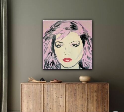 Original Abstract Oil Painting On Canvas 40x40Cm Pop Art Debbie Harry (pink) music
