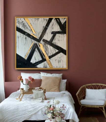 Kandinsky Style Original Abstract Oil Painting Canvas 60x60cm Gold Leaf Arrows