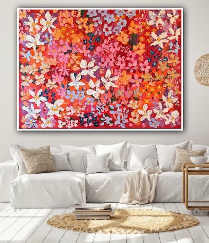 Framed Original Abstract Oil Painting On Canvas 121x92cm Summer Garden Textured floral