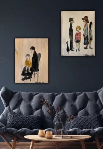 L.S. Lowry Abstract Oil Painting On Canvas 30X40cm Mother & Child Ready To Hang