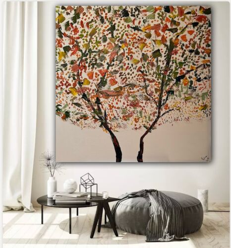 Framed Monet Style Original Abstract Oil Painting On Canvas 80 x 80cm Lot of flowers