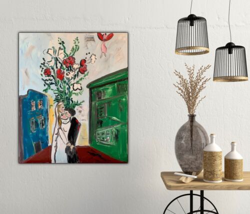 Marc Chagall Rare Abstract Oil Painting On Large Canvas 50x60cm Wedding In Tate