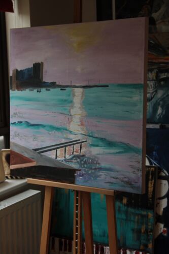 richter style Original Abstract Oil Painting On Canvas 80x80cm Early Morning seaside