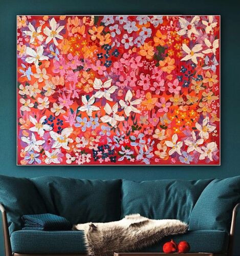 Framed Original Abstract Oil Painting On Canvas 121x92cm Summer Garden Textured floral