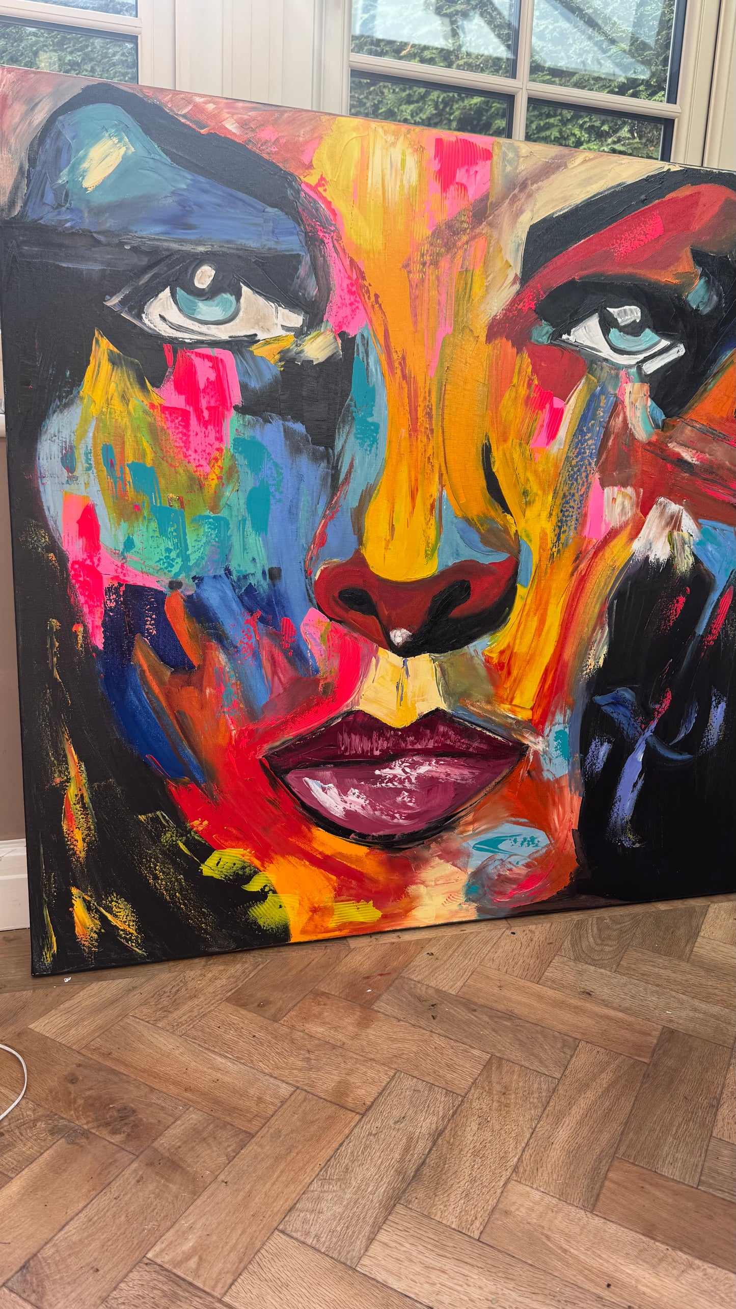 Contemporary Abstract Original Oil Painting 100x100cm canvas Cat Woman Beauty portrait