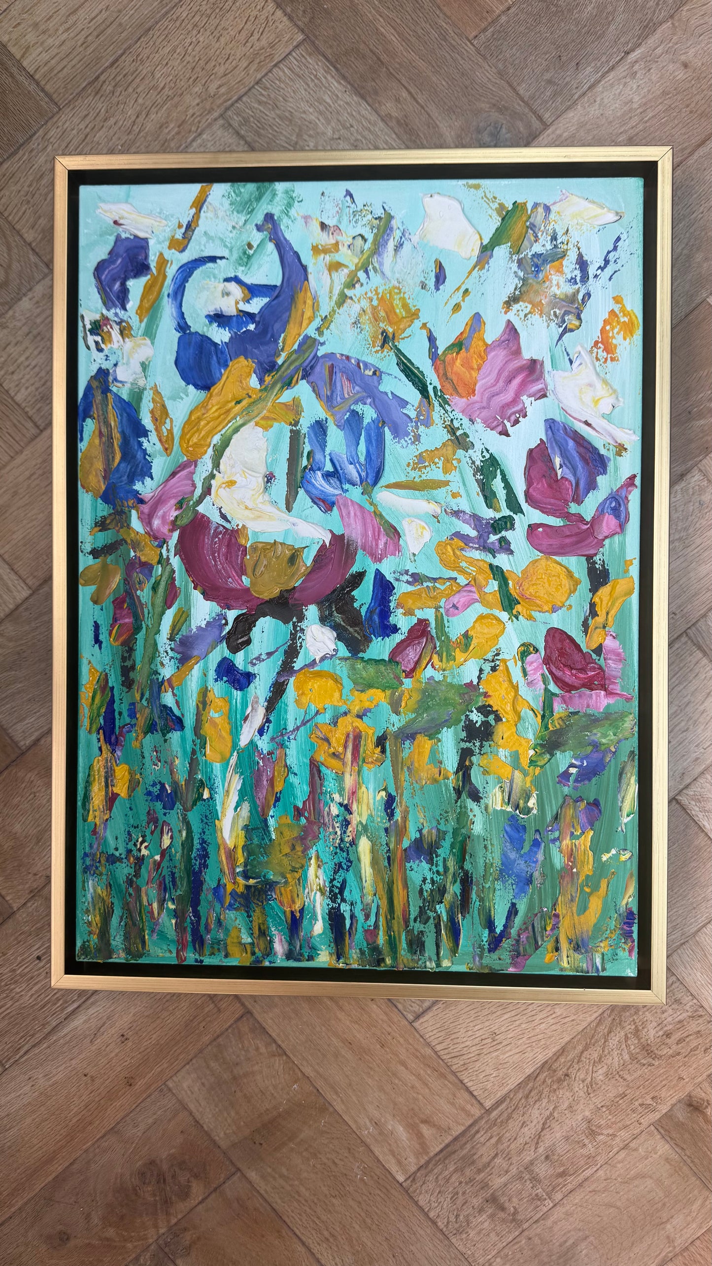 Framed in gold Textured Original Abstract Oil Painting On Canvas 50 x 40cm Eden Gardens