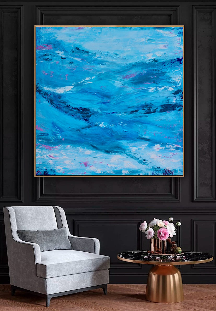Richter StyLe Original abstract Large Oil Painting On Canvas 90x90cm Ocean time textured