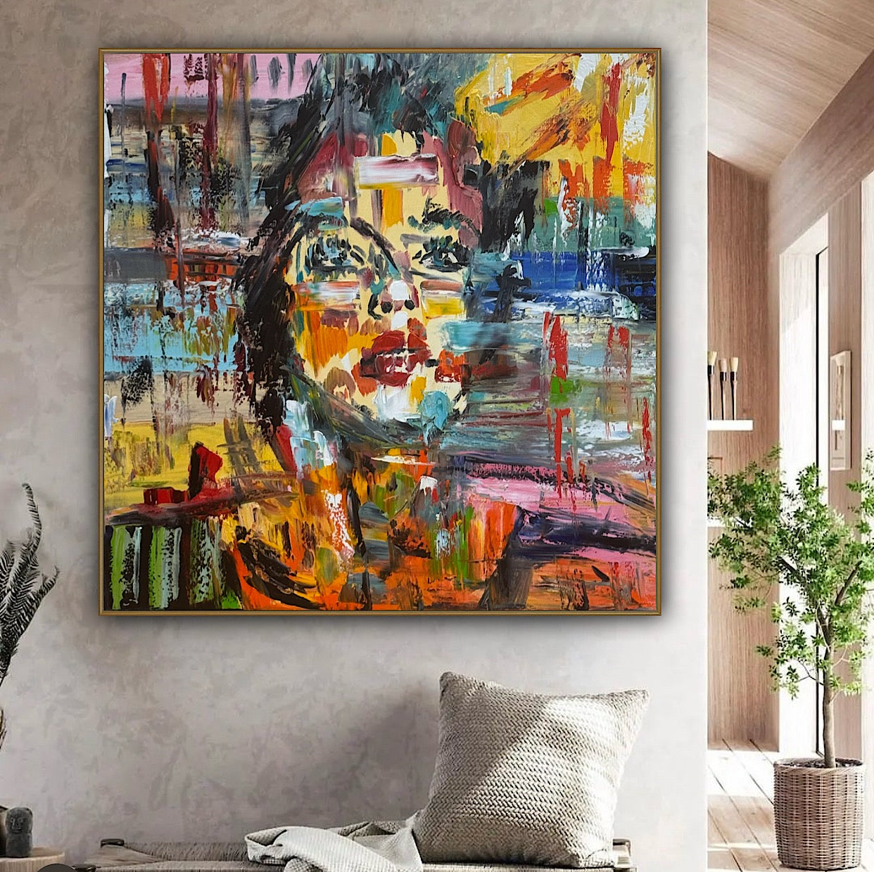 Contemporary Abstract Original Oil Painting On Canvas 80x80cm Graffiti Art Woman’s portrait