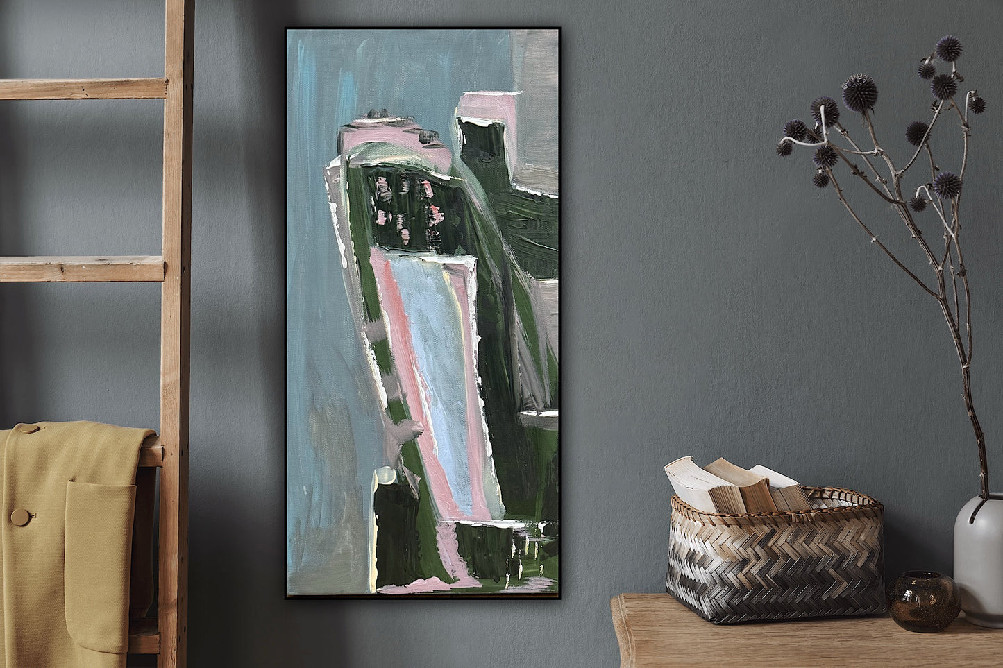 Oka Contemporary Abstract Original Oil Painting 30cm x 60cm textured House on a Hill