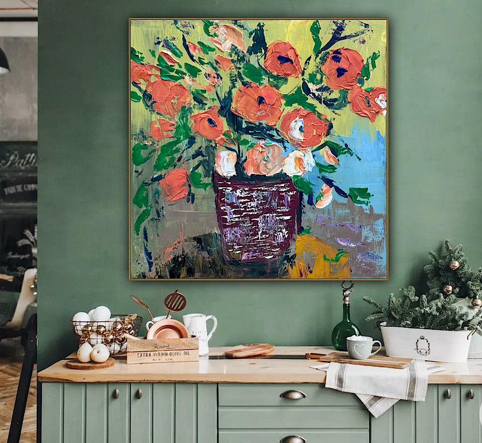 Oka Contemporary Abstract Original Oil Painting 60 x 60cm textured Whispers of Flowers
