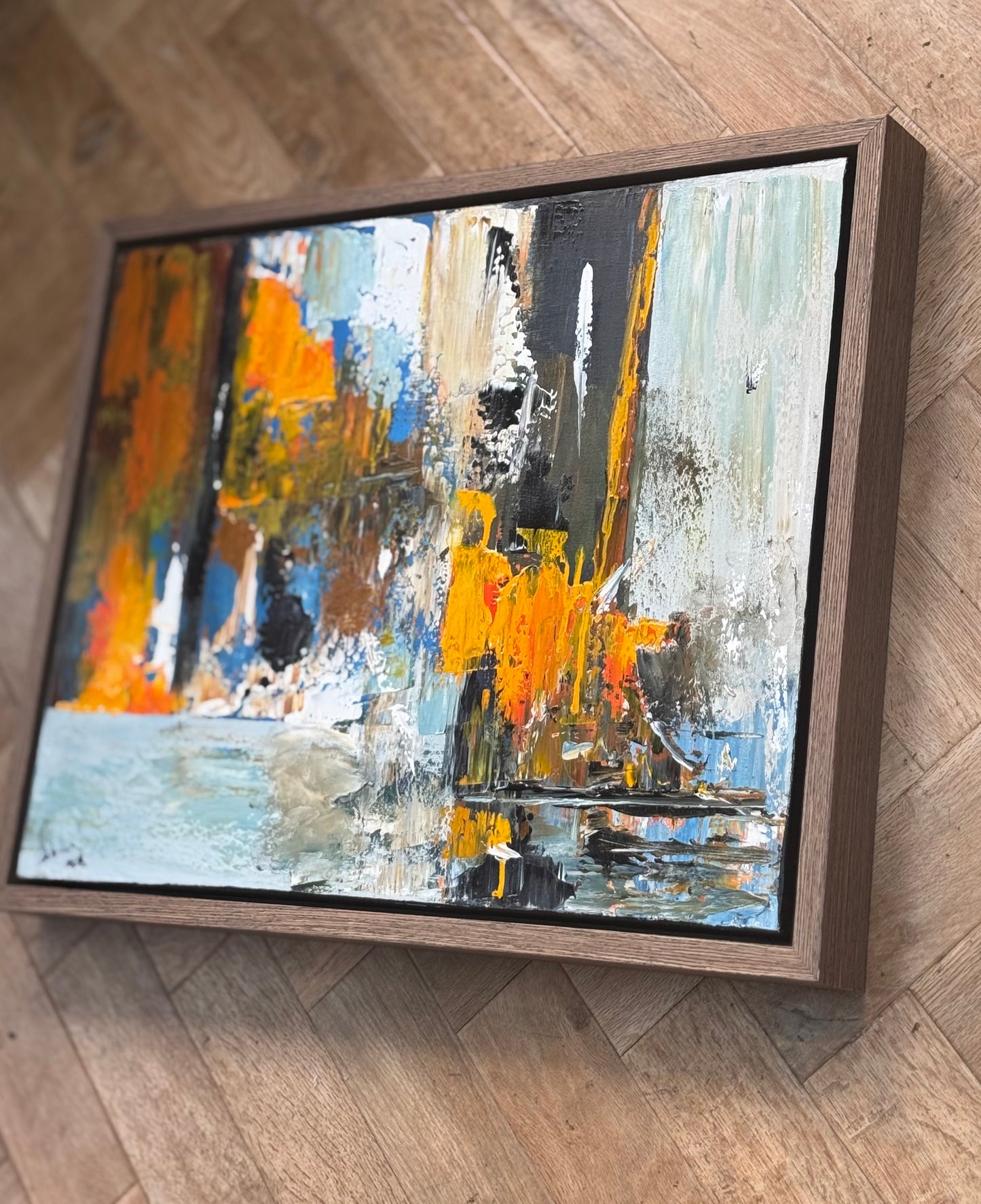 Framed Original Abstract contemporary Oil Painting On Canvas 60x50cm London Dusk Oka