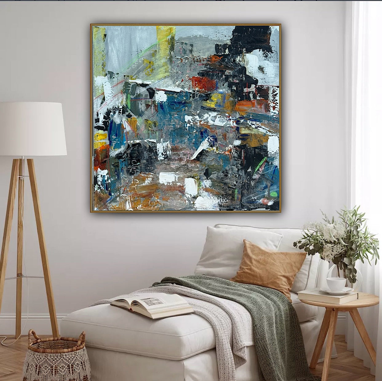 Contemporary Style Abstract Original Oil Painting on 60x60cm Canvas House on the Hill