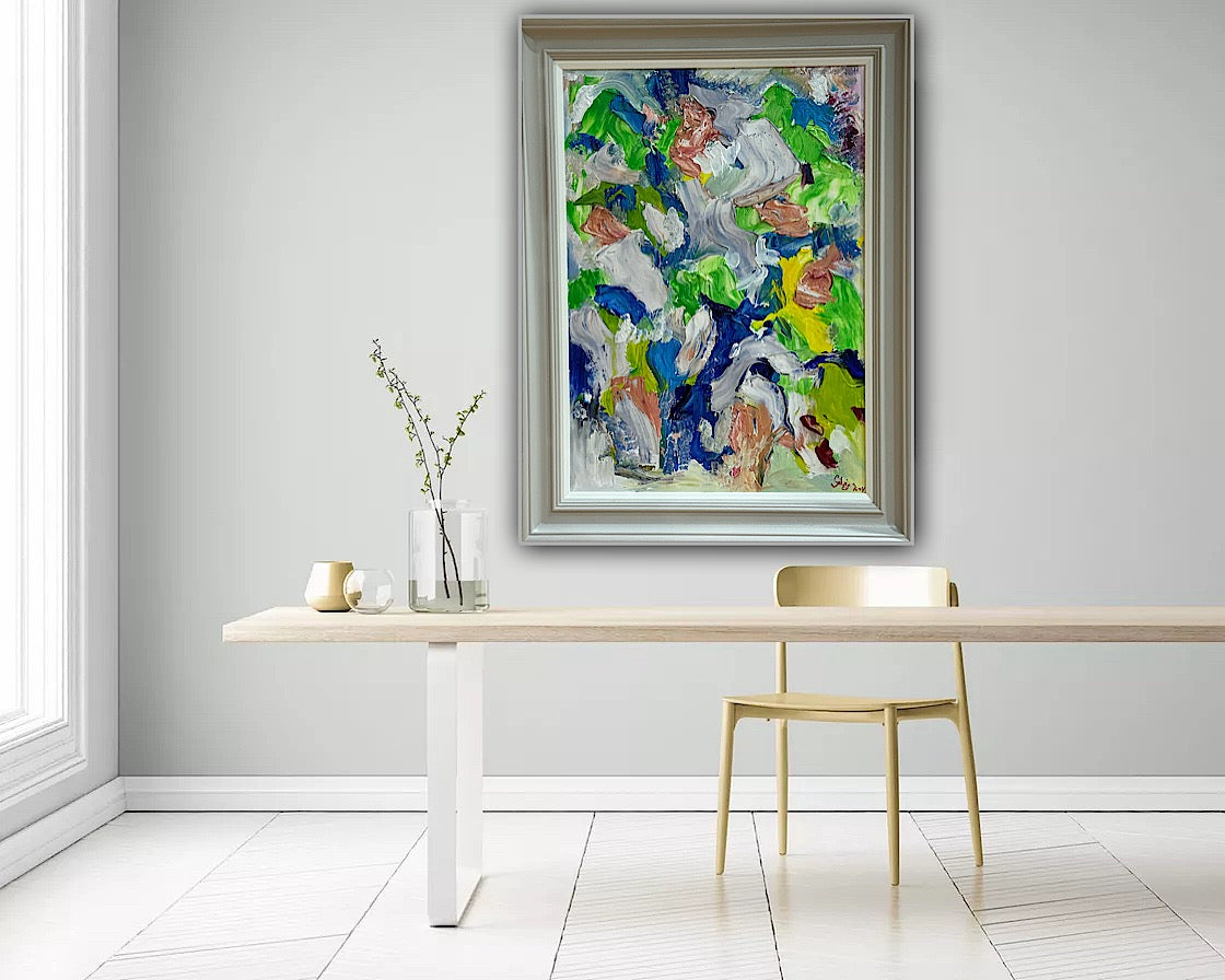 Framed Original Abstract contemporary Oil Painting On Canvas 52x70cm Floral Oka
