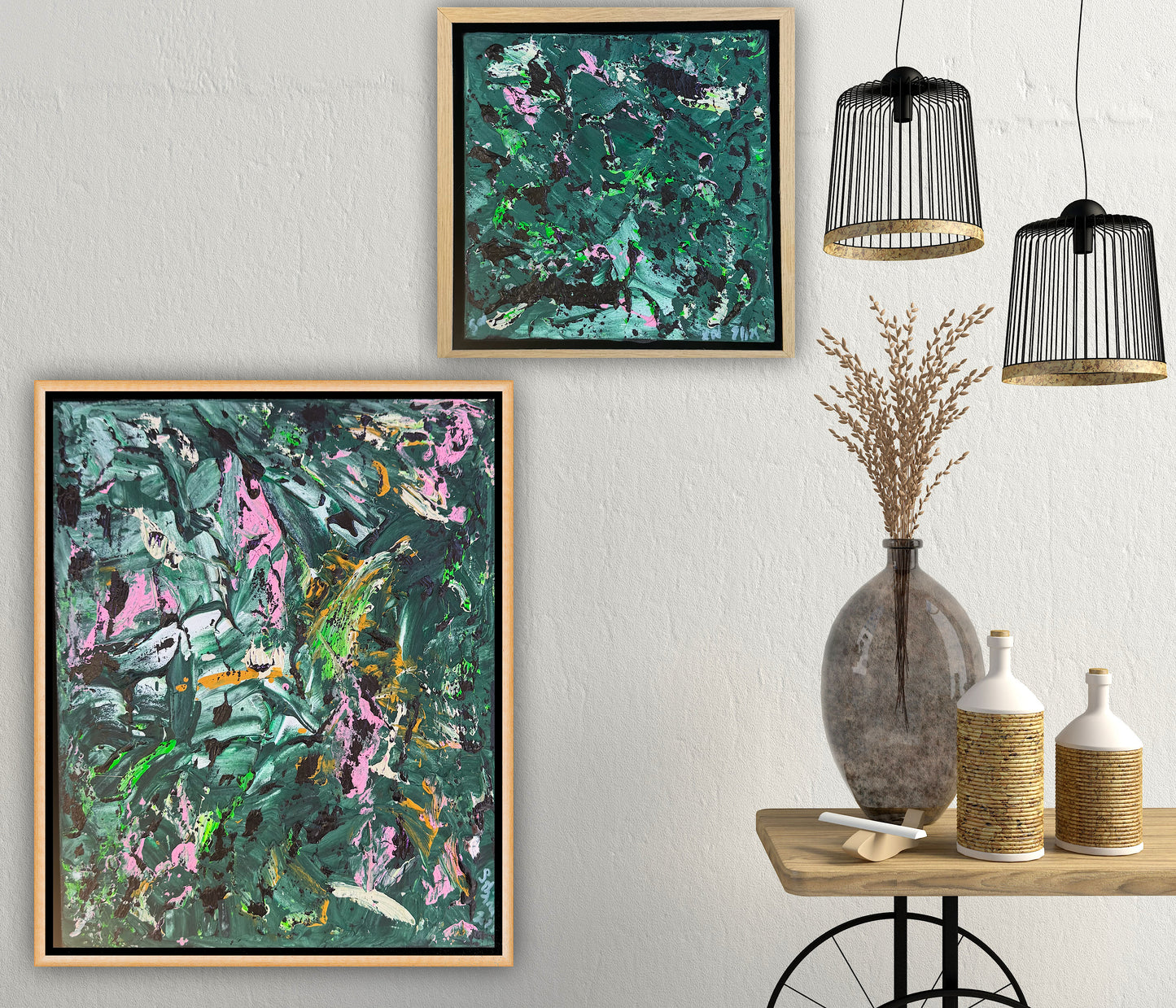Framed in oak Original Abstract contemporary Oil Painting On Canvas 40x33cm Orchard II Oka