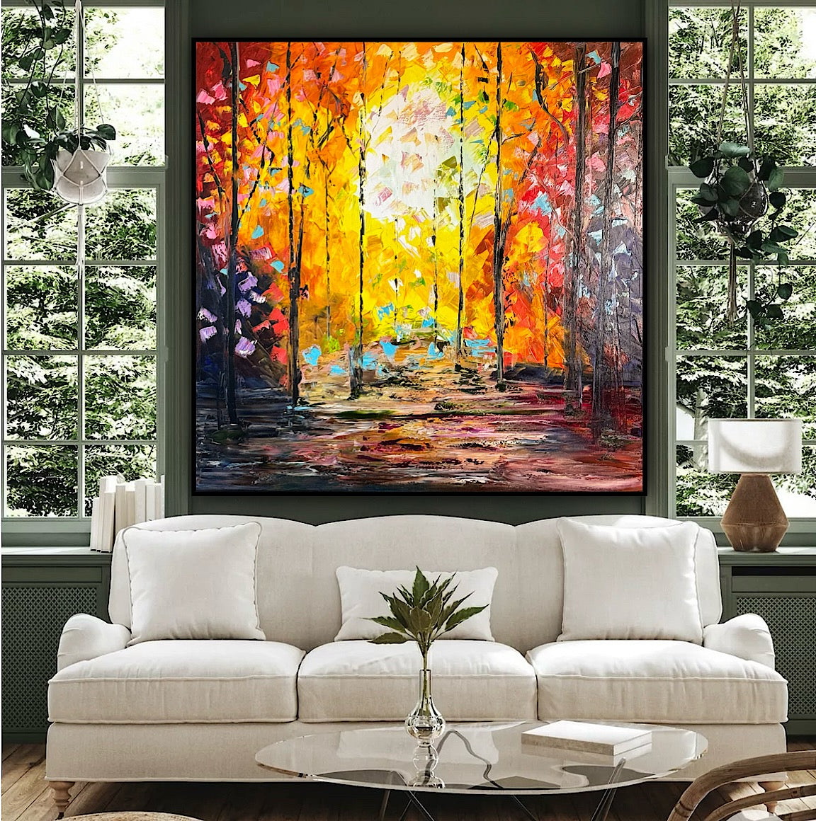 Richter Original Abstract Oil Painting 100x100cm On 1.6cm Canvas Autumn Forest