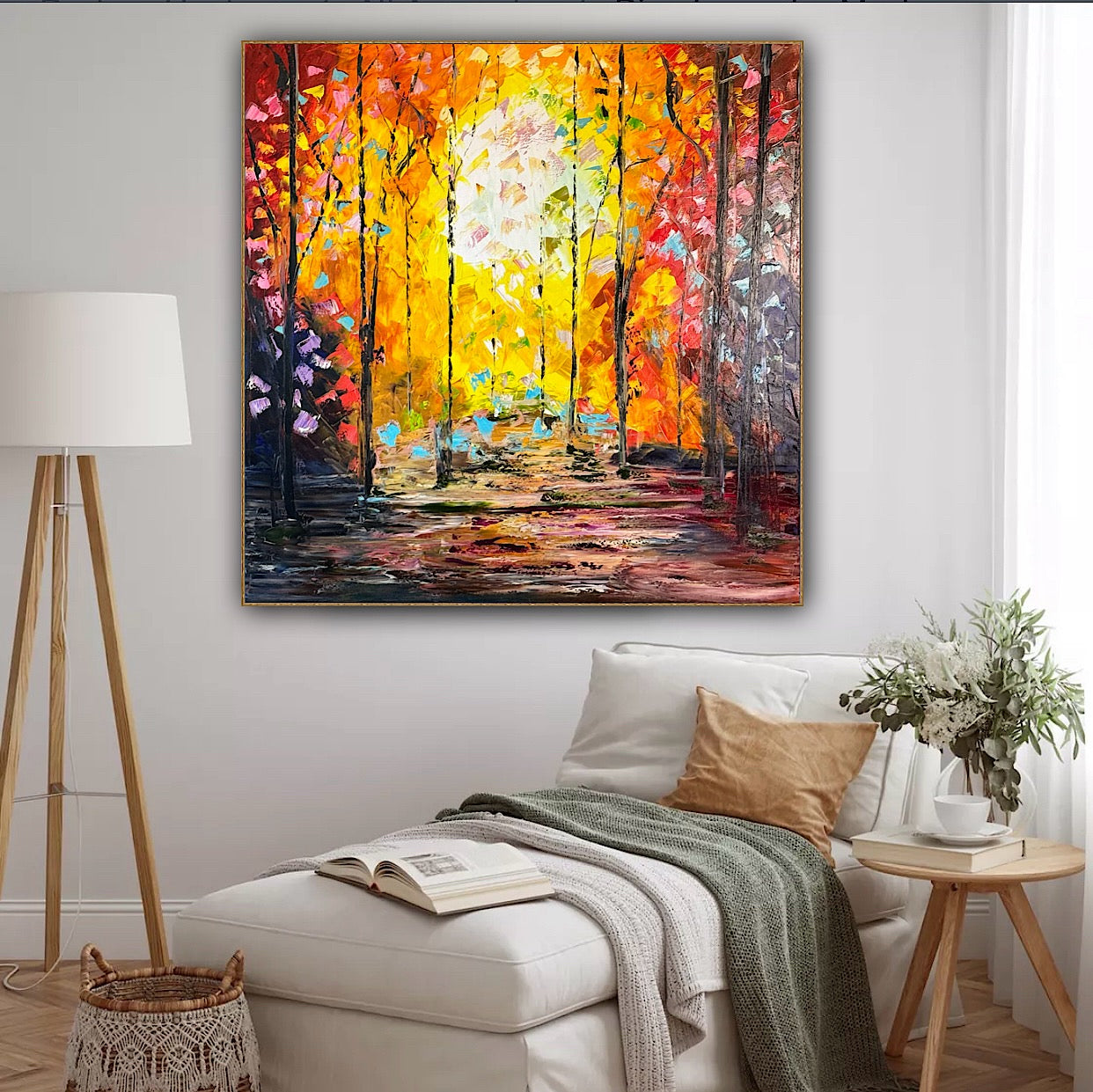 Richter Original Abstract Oil Painting 100x100cm On 1.6cm Canvas Autumn Forest