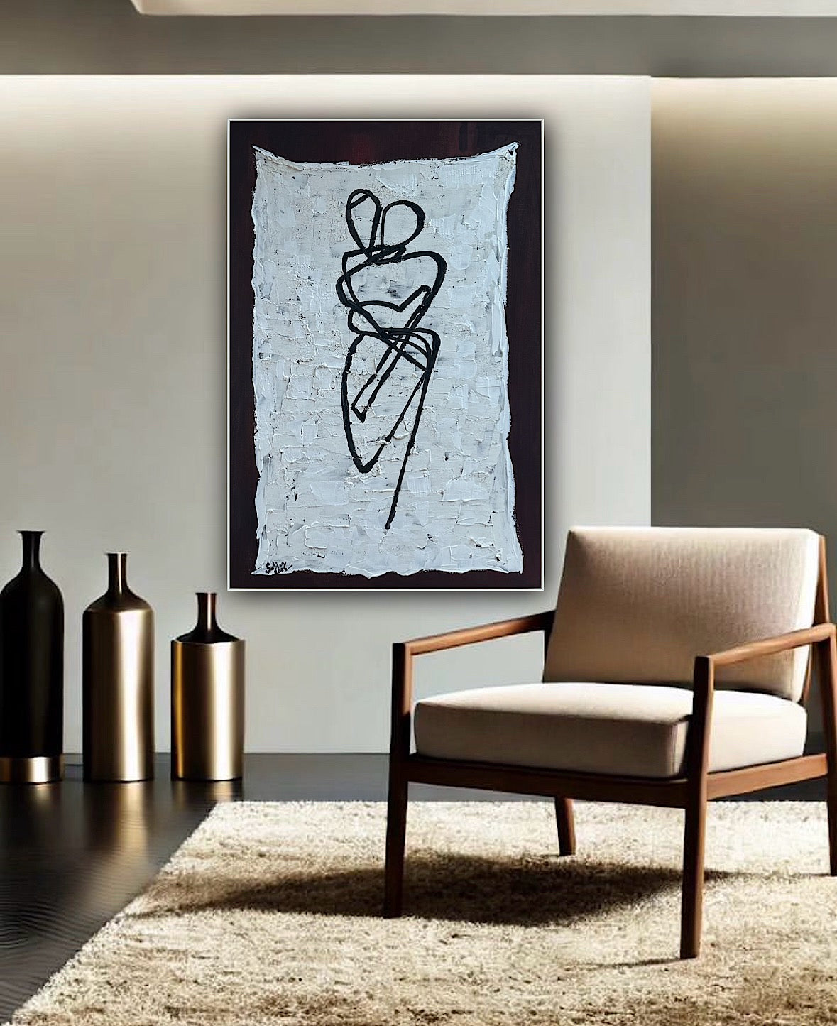 Oka Design Contemporary Abstract Original Oil Painting On 90 x 60cm Canvas Lovers nude on unber background