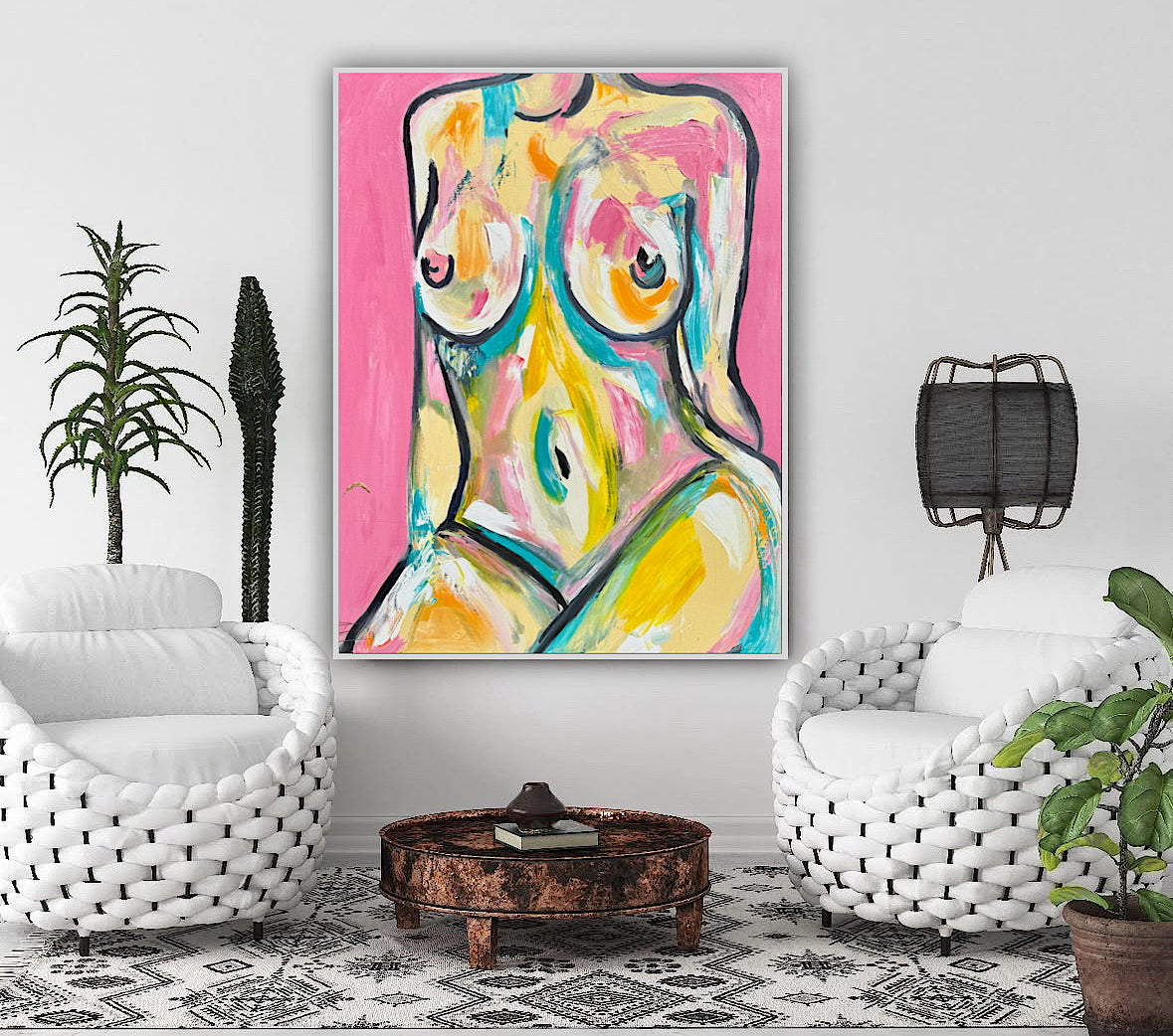 Large Abstract Original Oil Painting On 100x80cm canvas Colourful Nude