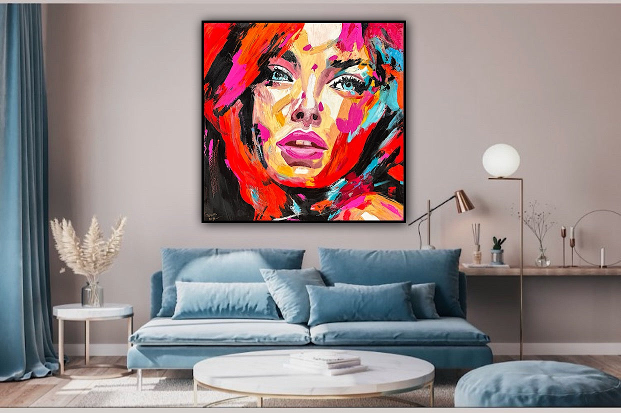 Richter Style Abstract Original Oil Painting On 100 x 100cm canvas Red head woman portrait
