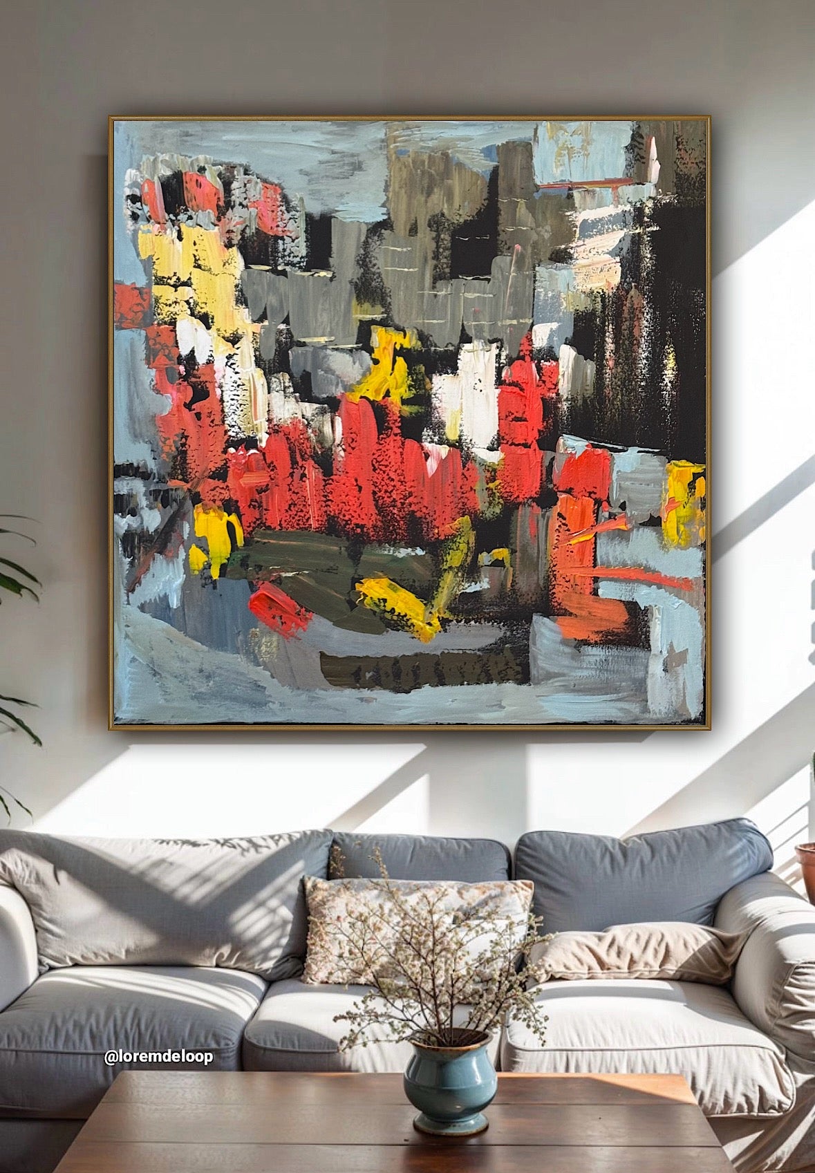 Framed in black Oka Contemporary Abstract Original Oil Painting on 70 x 70cm canvas Rome cityscape