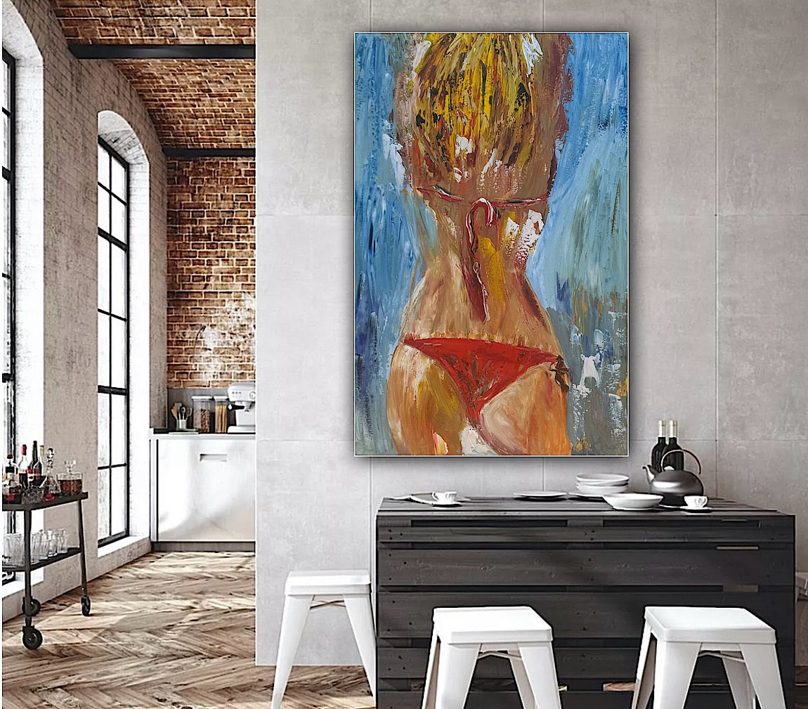 Contemporary Abstract Original Oil Painting On 90 x 60cm Canvas Girl in Red Bikini Nude collection