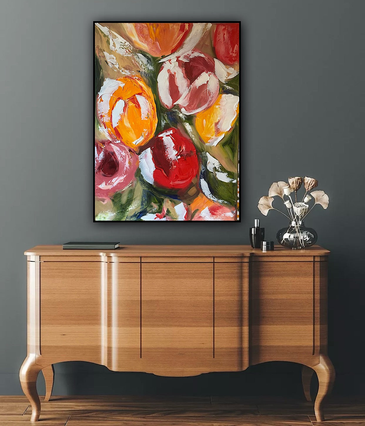 Renoir Style Original Floral Abstract Oil Painting On 70x50cm Canvas Tulips study
