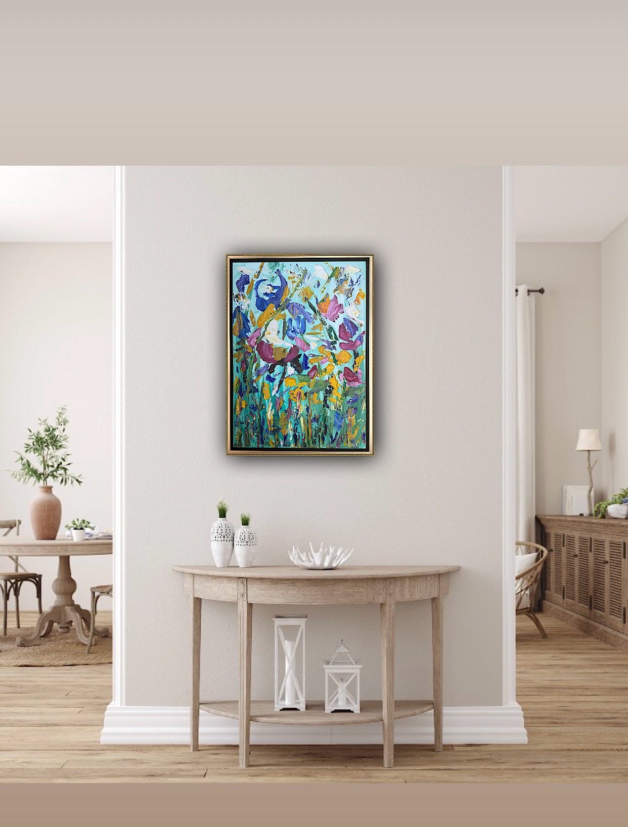Framed in gold Textured Original Abstract Oil Painting On Canvas 50 x 40cm Eden Gardens