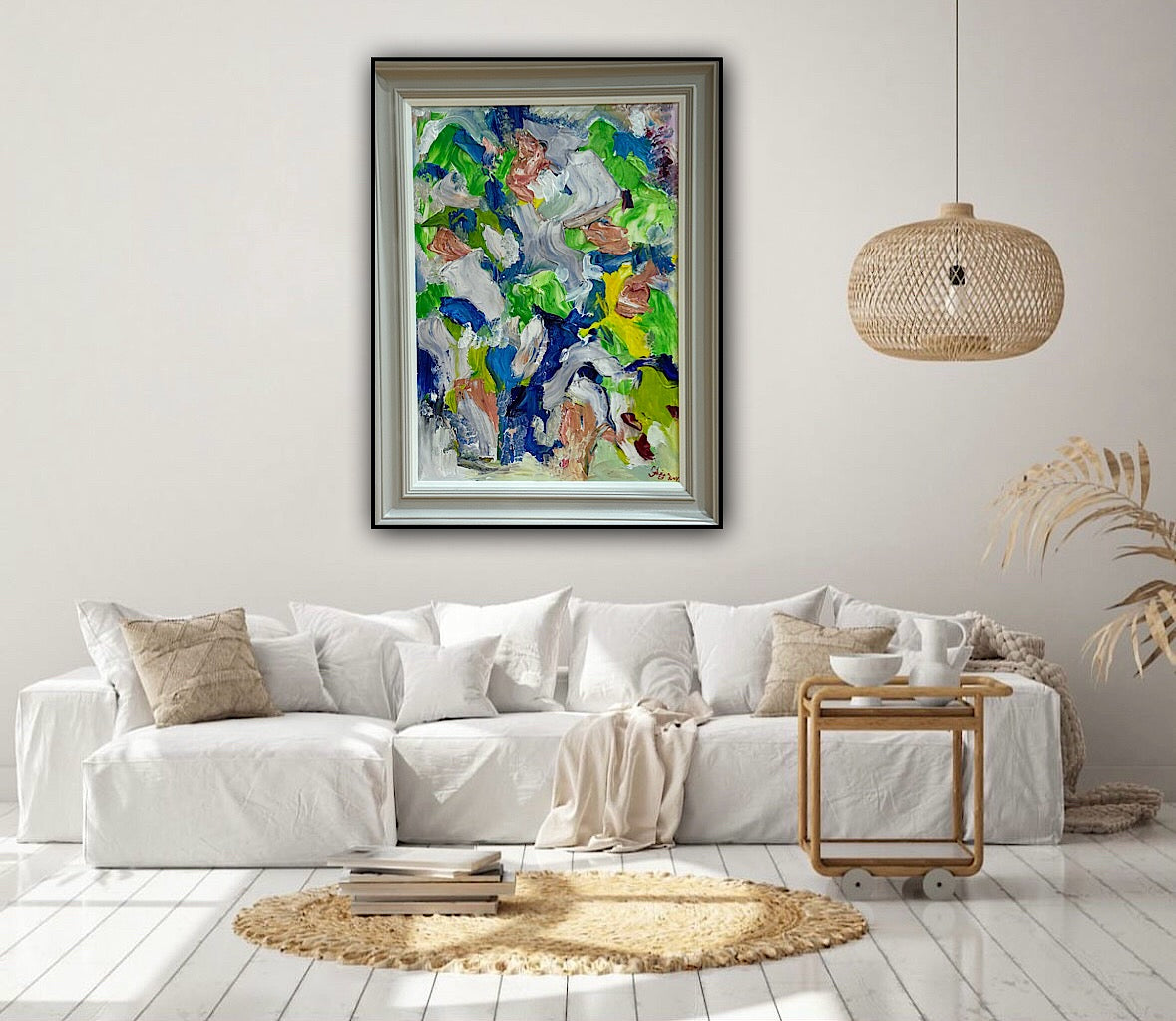 Framed Original Abstract contemporary Oil Painting On Canvas 52x70cm Floral Oka