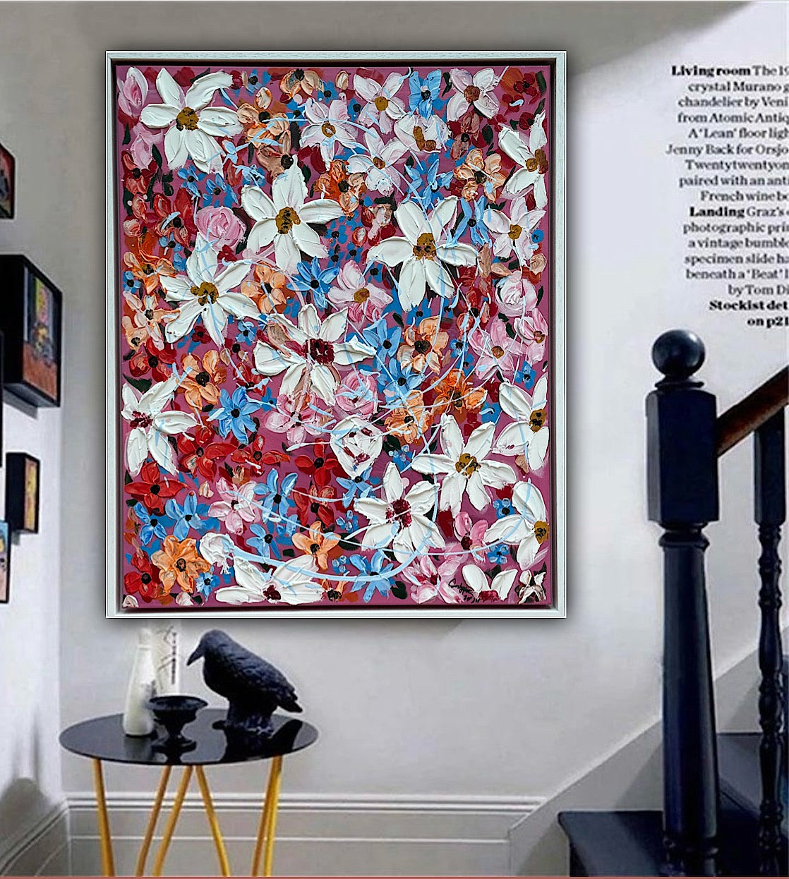 Original Abstract Oil Painting On Canvas 80 x 65cm Daisies in bloom textured framed
