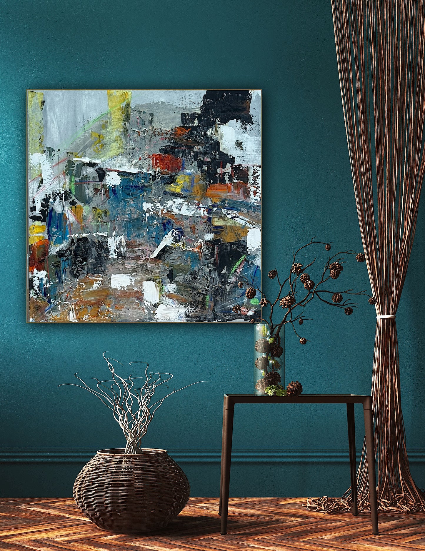 Contemporary Style Abstract Original Oil Painting on 60x60cm Canvas House on the Hill