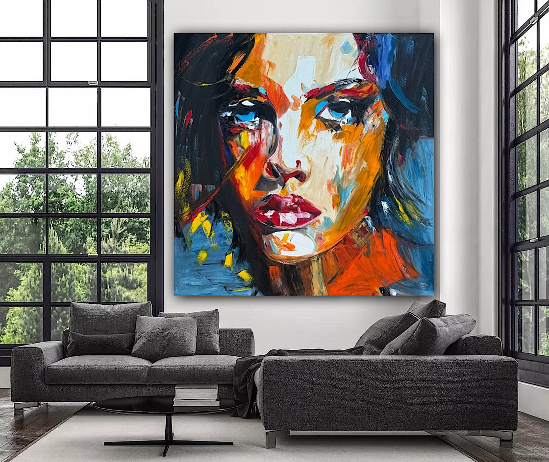 Richter Style Abstract Original Oil Painting On 100 x 100cm canvas Serenity in her eyes portrait