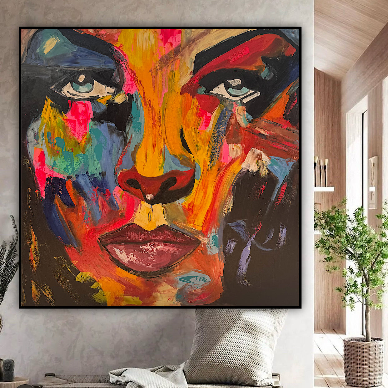 Contemporary Abstract Original Oil Painting 100x100cm canvas Cat Woman Beauty portrait