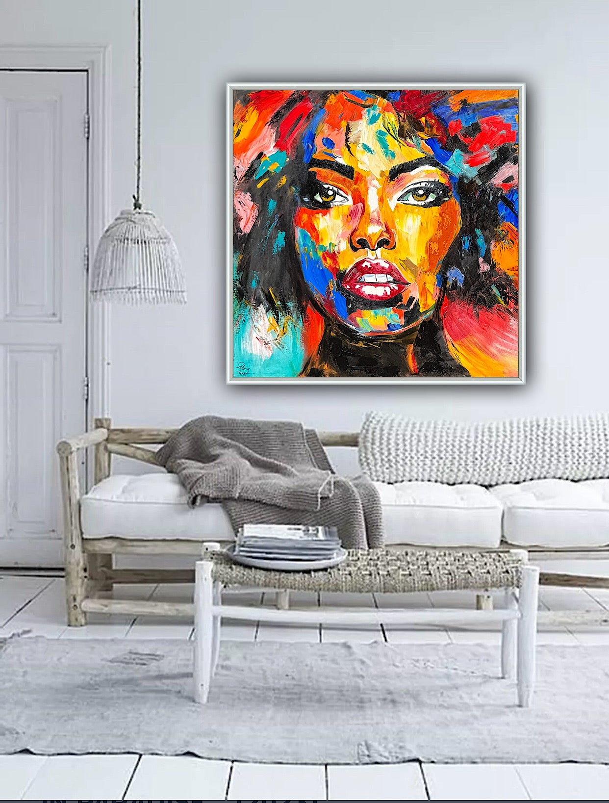 Richter Style Abstract Original Oil Painting On 100 x 100cm canvas Beauty Hazel eyes woman portrait