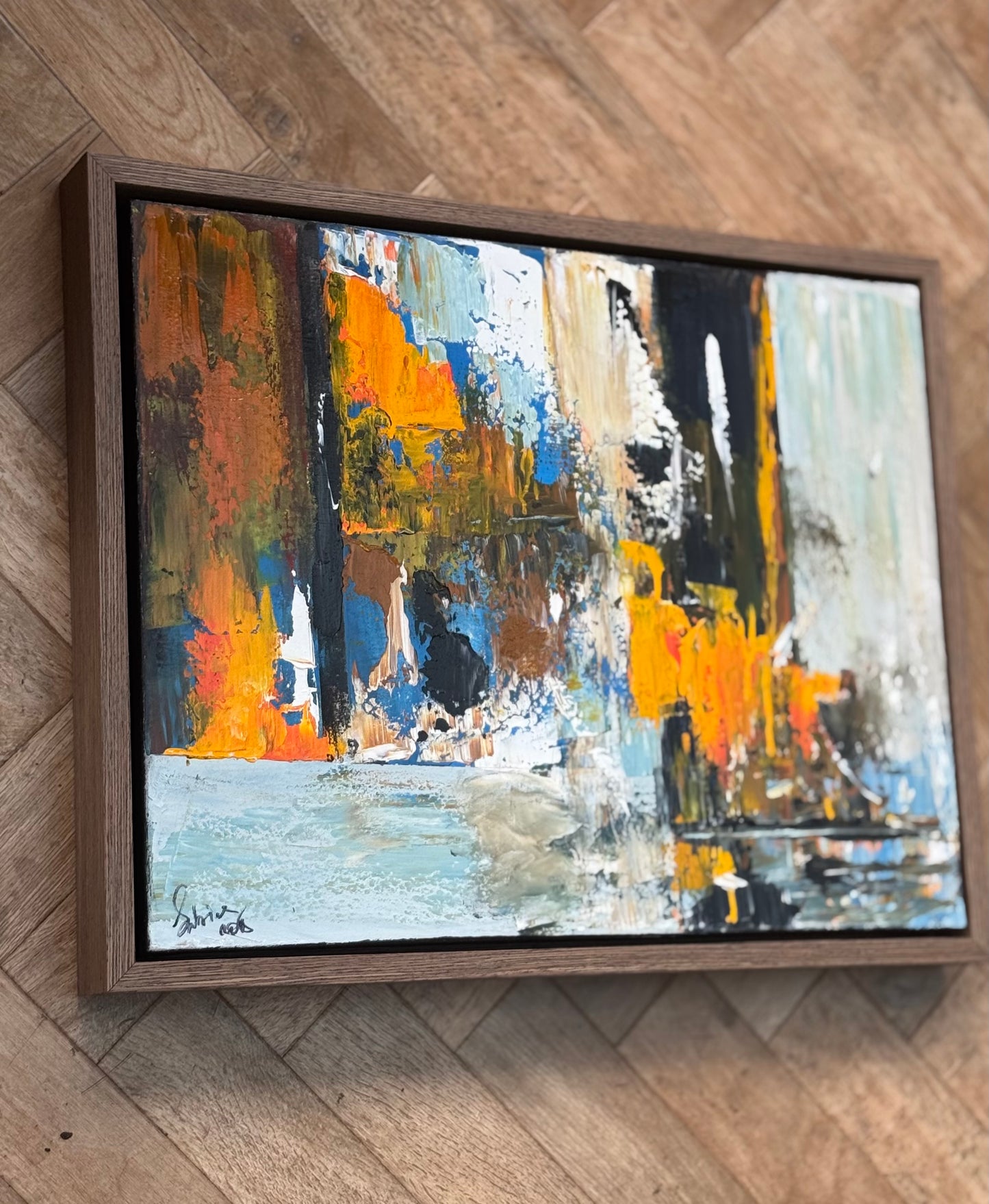 Framed Original Abstract contemporary Oil Painting On Canvas 60x50cm London Dusk Oka