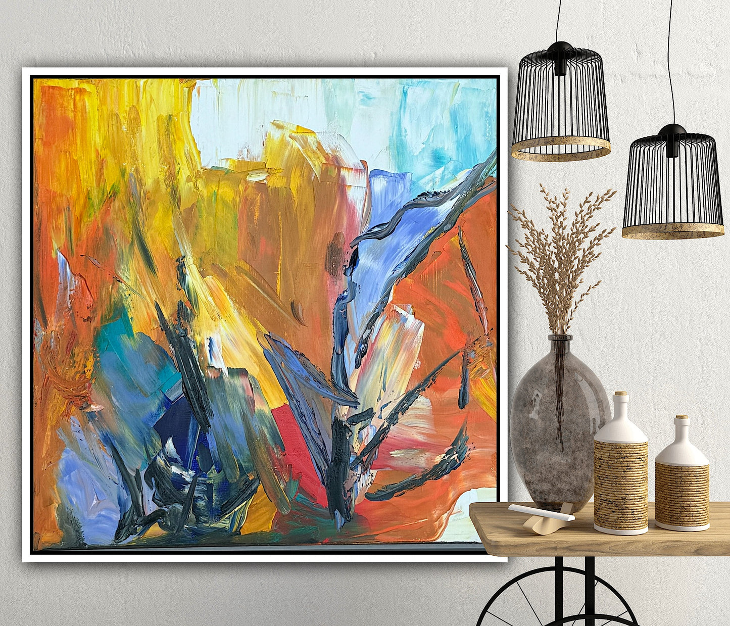Framed Oka Contemporary Abstract Original Oil Painting serenade of seasons II floral