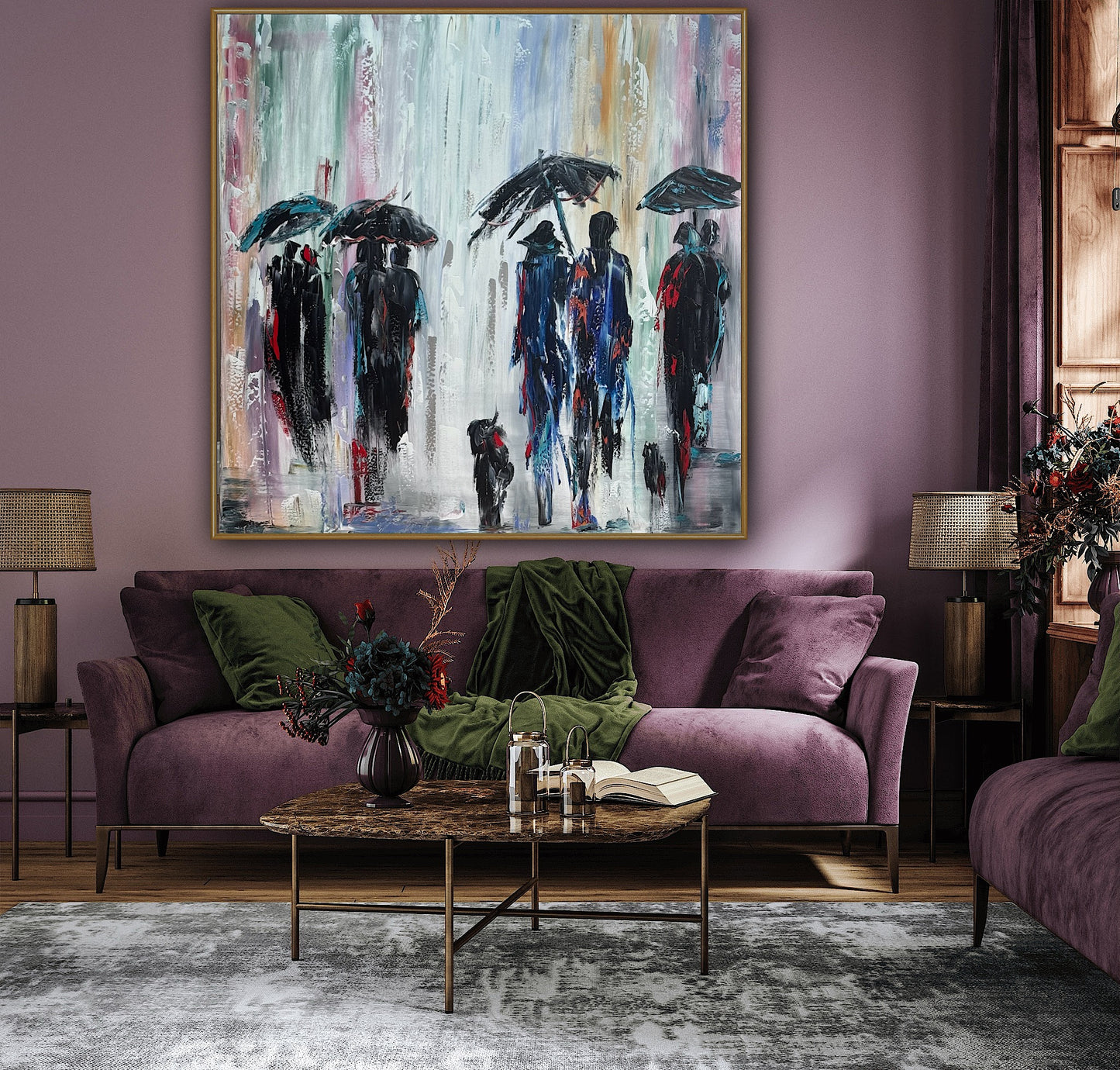 Richter Original Abstract Oil Painting 100x100cm On 4.2cm Canvas London Rain II