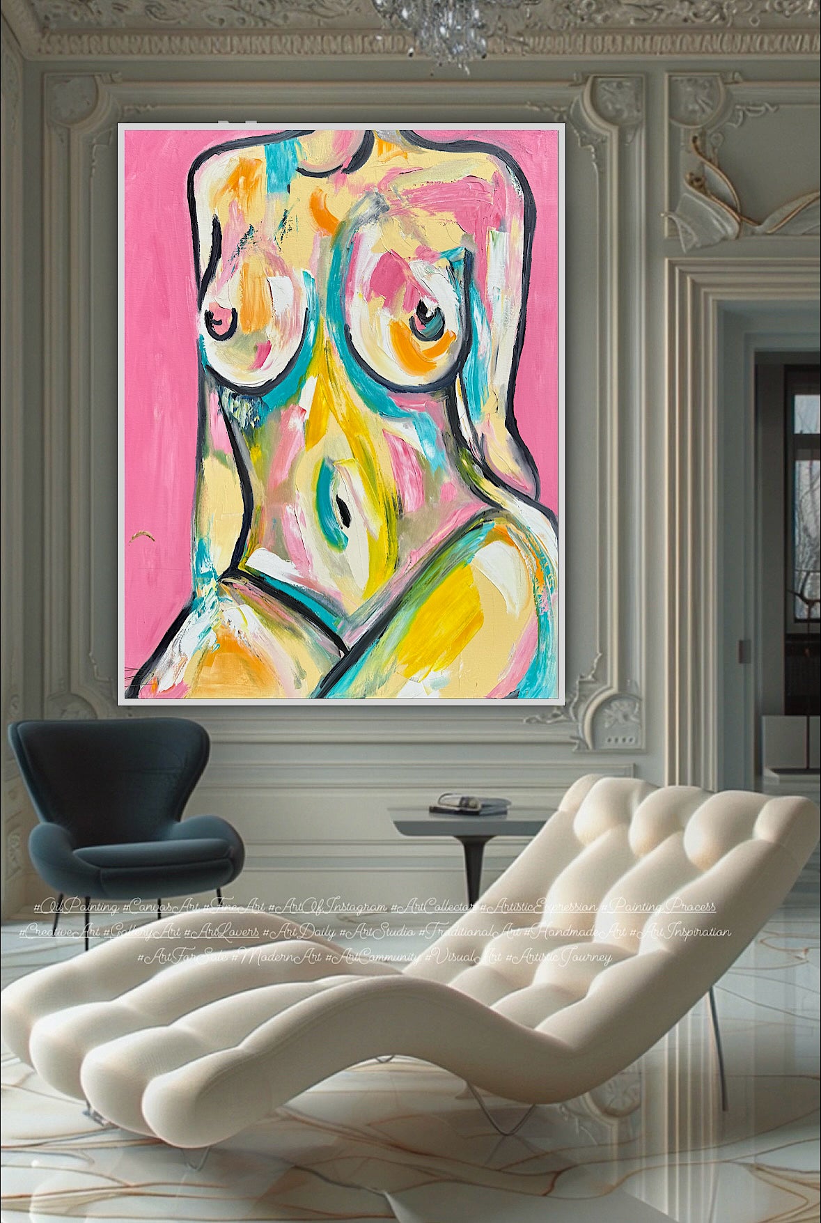 Large Abstract Original Oil Painting On 100x80cm canvas Colourful Nude