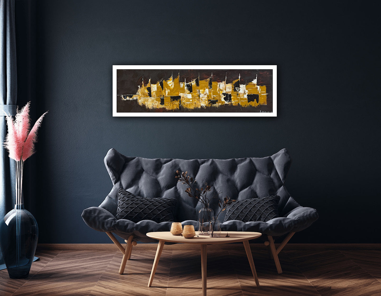 Richter Original Abstract Oil Painting On Canvas 30 x 90cm Cityscape escape New York