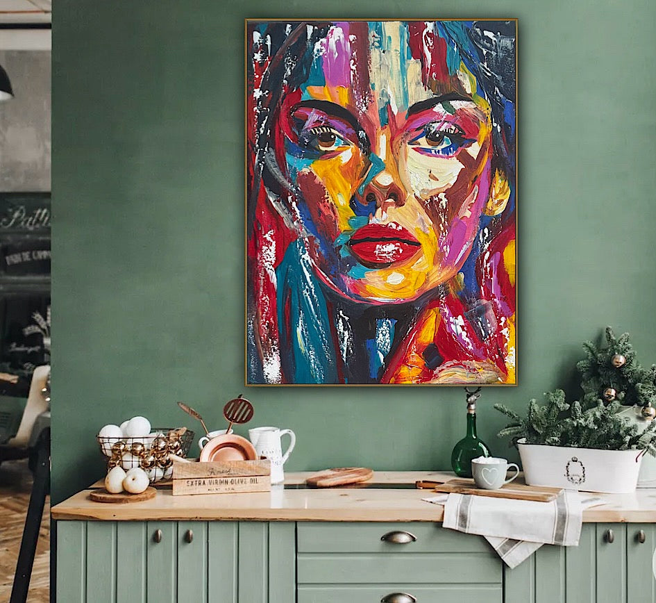 Contemporary Abstract Original Oil Painting On Canvas 80x60cm Poser Within Woman’s portrait