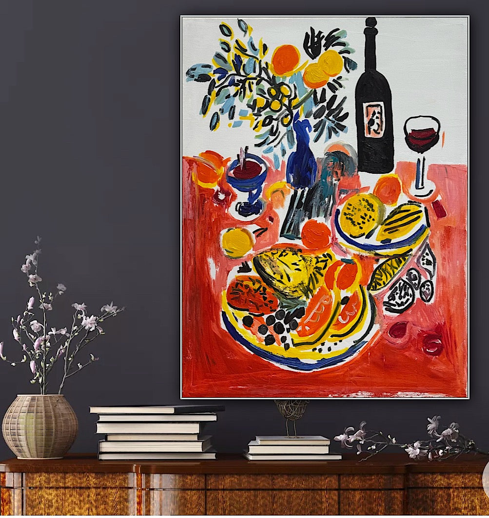 Renour Abstract Original Oil Painting On 80x60cm canvas Wine and Fruit