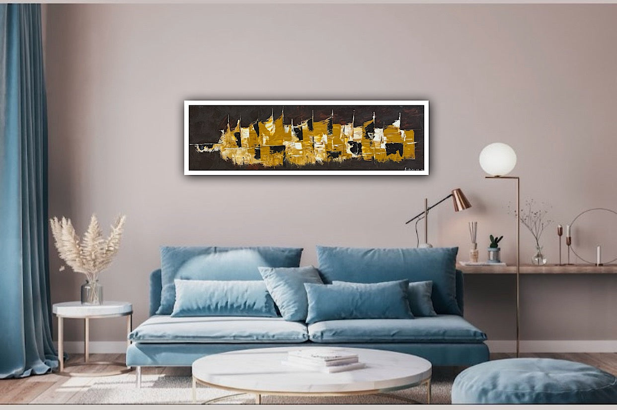 Richter Original Abstract Oil Painting On Canvas 30 x 90cm Cityscape escape New York