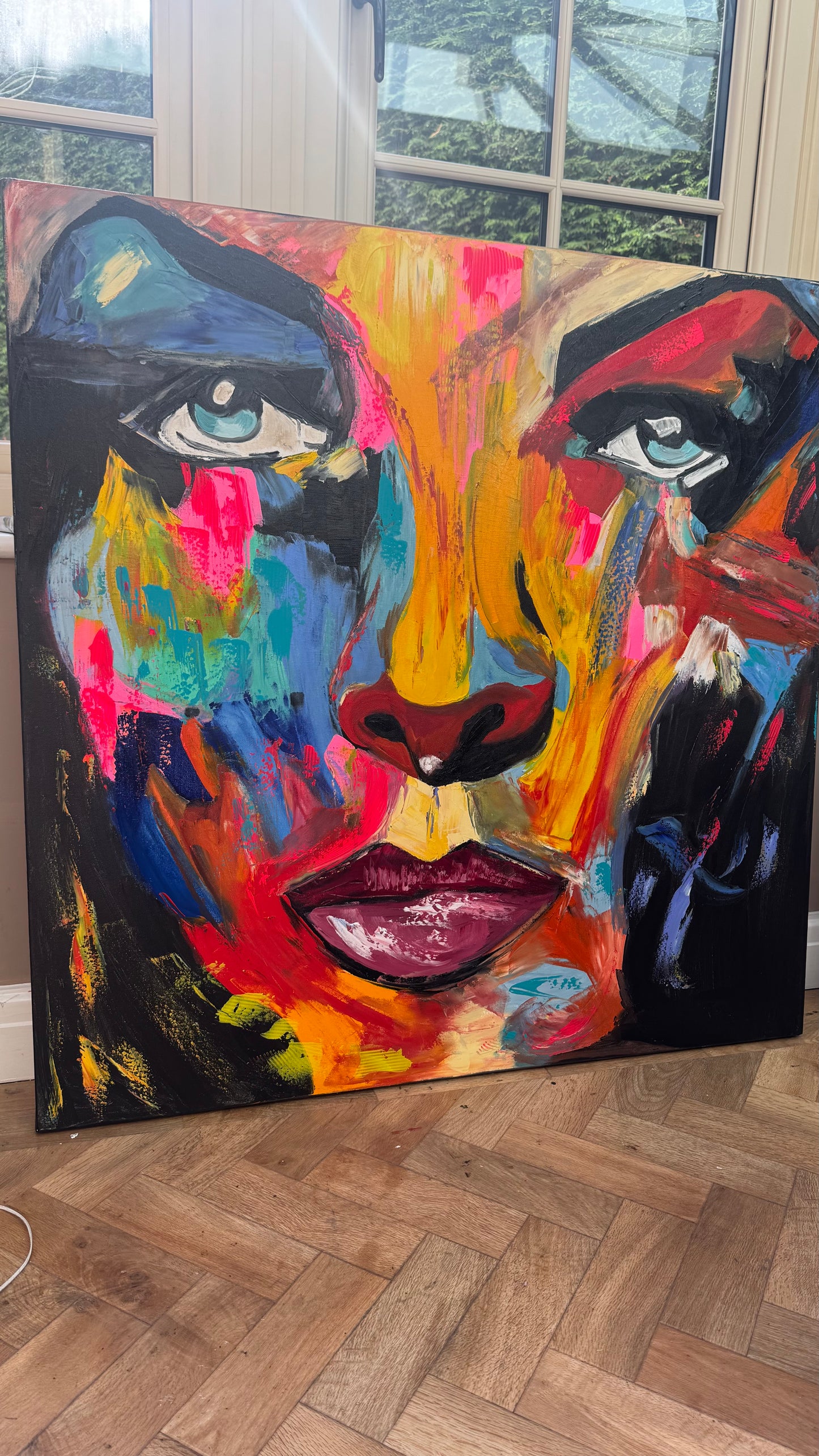 Contemporary Abstract Original Oil Painting 100x100cm canvas Cat Woman Beauty portrait