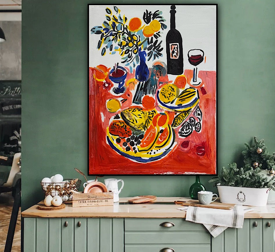 Renour Abstract Original Oil Painting On 80x60cm canvas Wine and Fruit