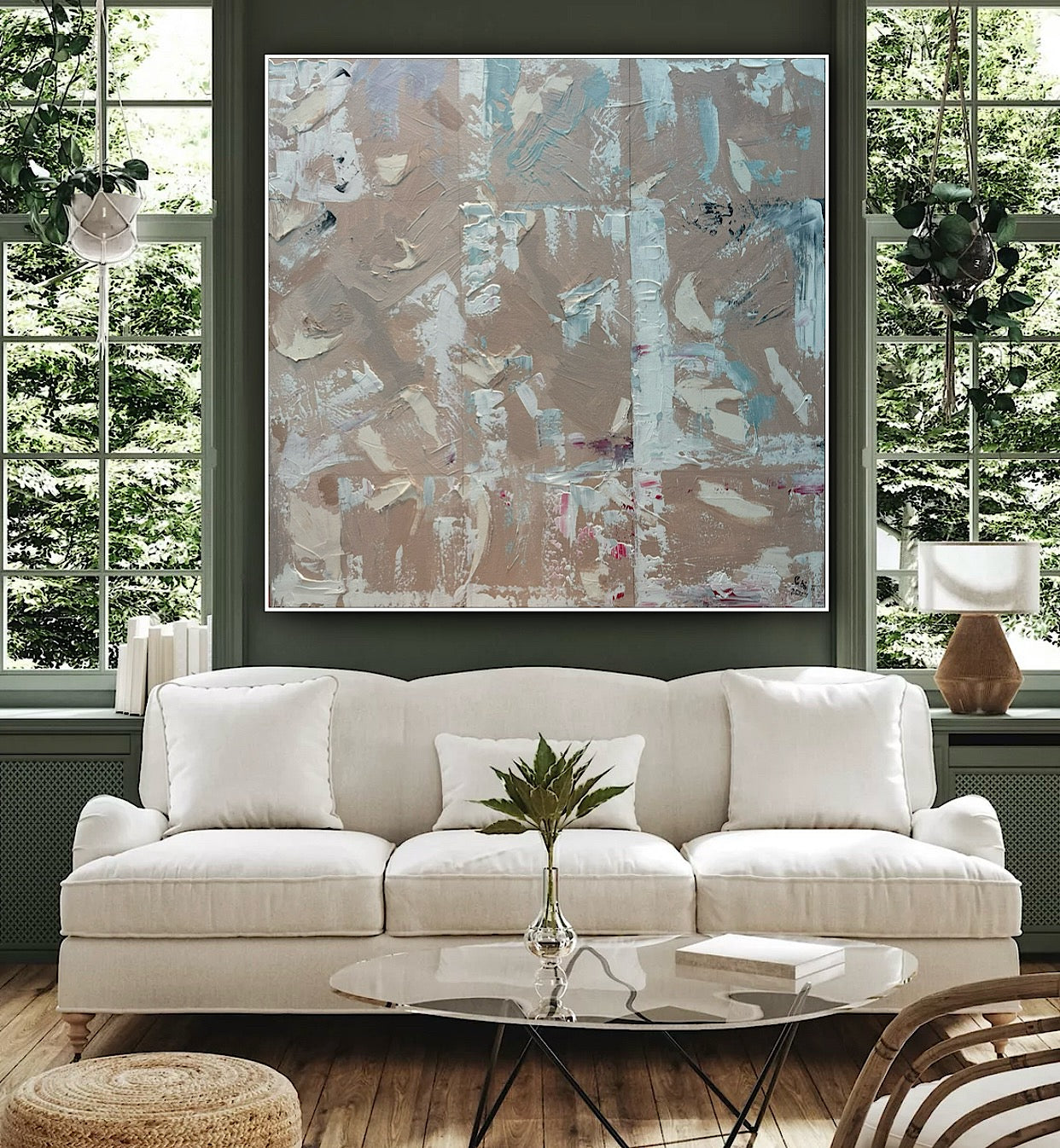Oka Contemporary Abstract Original Oil Painting 80 x 80cm textured Mountains