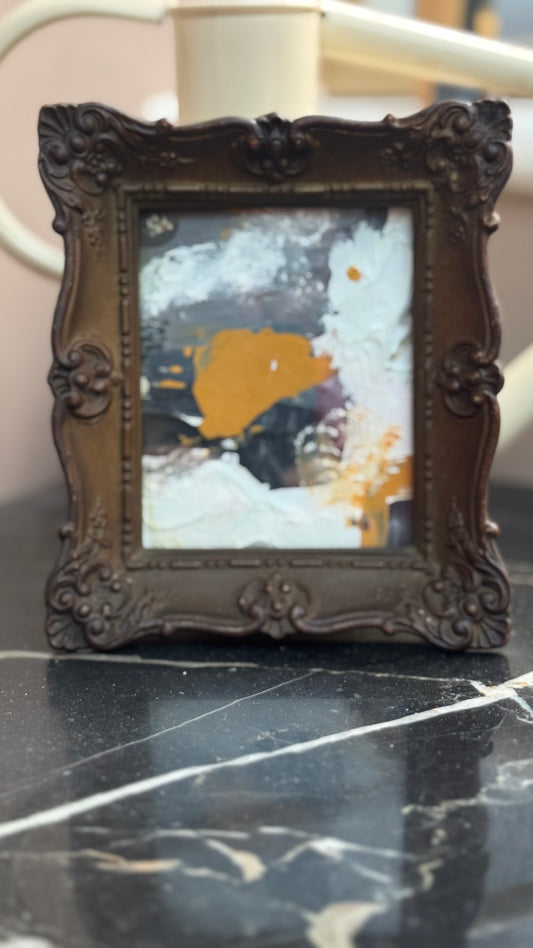 Framed in french roccoco style antique frame Original Abstract Oil Painting On Canvas 14x13cm ‘the Hills’