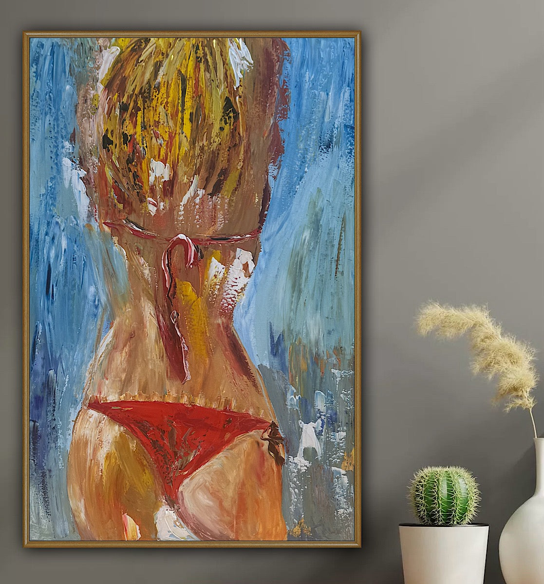 Contemporary Abstract Original Oil Painting On 90 x 60cm Canvas Girl in Red Bikini Nude collection
