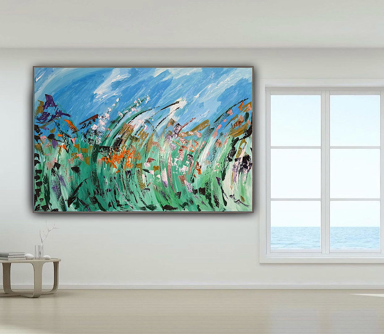 Original Abstract Oil Painting On Canvas 150cm x 100cm Meadow Field Oka floral