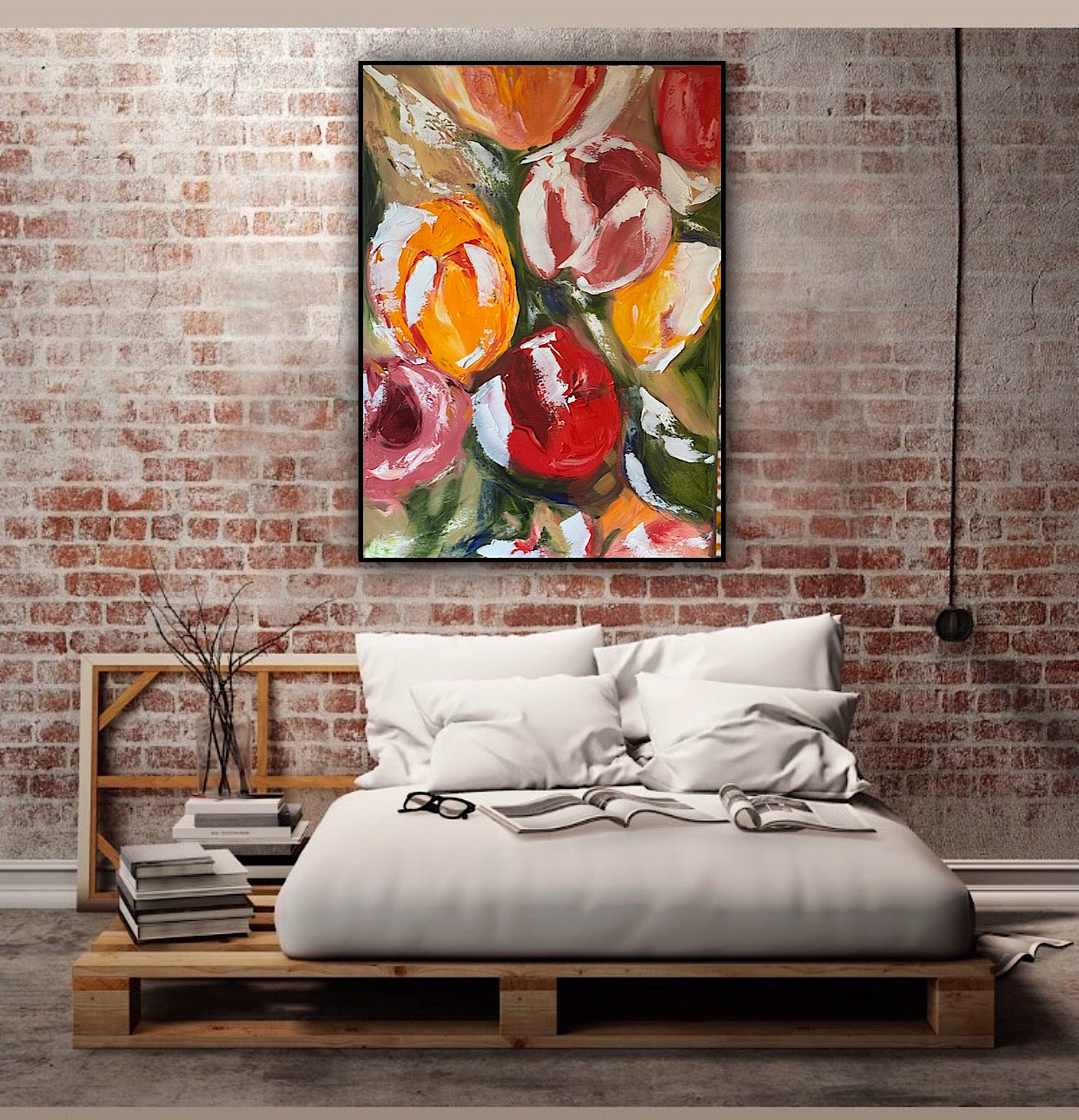 Renoir Style Original Floral Abstract Oil Painting On 70x50cm Canvas Tulips study