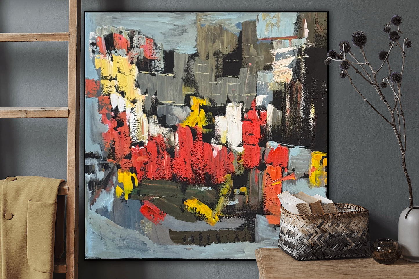 Framed in black Oka Contemporary Abstract Original Oil Painting on 70 x 70cm canvas Rome cityscape
